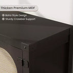 Natural Brown Rattan Door TV Stand, 2-Door Open Shelf Style, Fits up to 65" TV