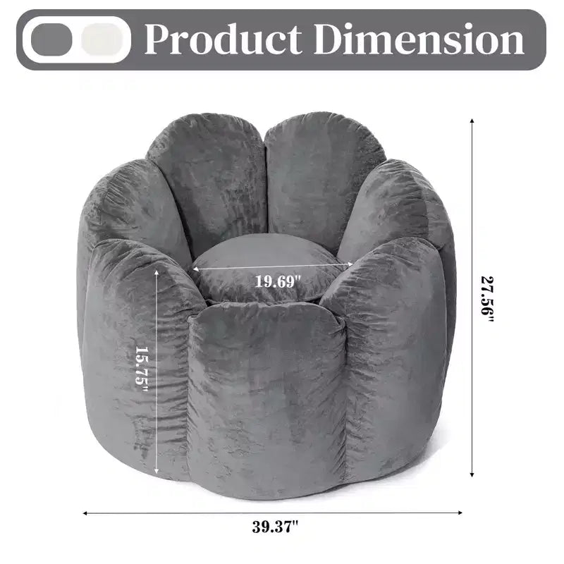 Poltrona sacco in velluto a forma di fiore beige/grigia, 1 posto