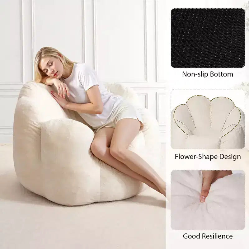 Poltrona sacco in velluto a forma di fiore beige/grigia, 1 posto
