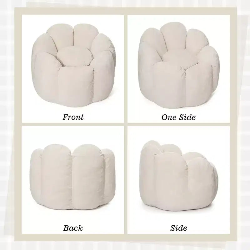 Poltrona sacco in velluto a forma di fiore beige/grigia, 1 posto
