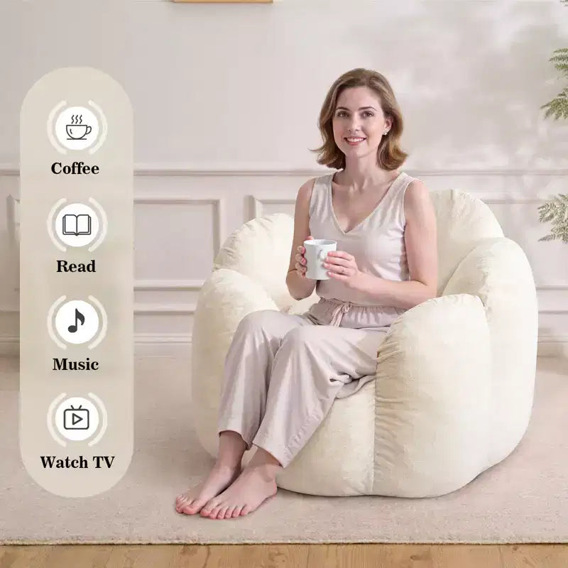 Poltrona sacco in velluto a forma di fiore beige/grigia, 1 posto