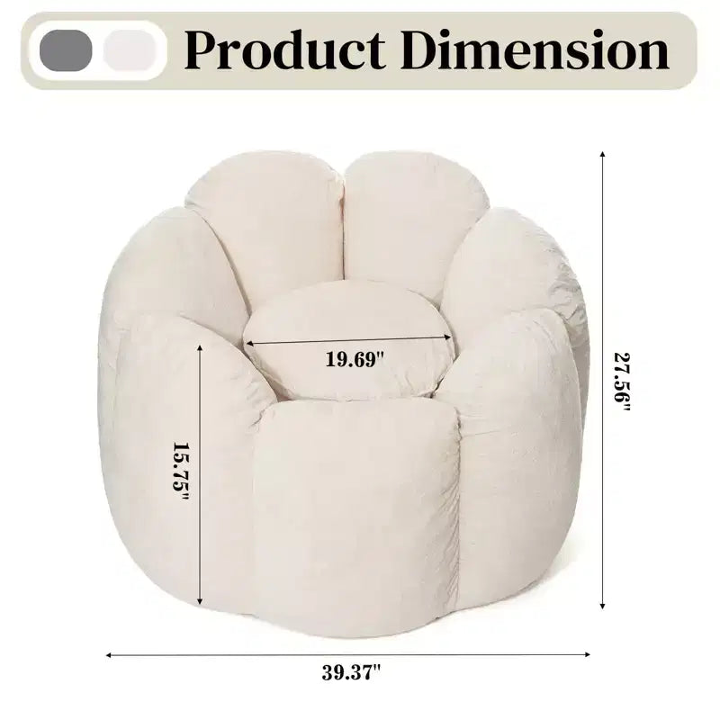 Poltrona sacco in velluto a forma di fiore beige/grigia, 1 posto