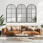 Schwarzer gewölbter Wandspiegel mit Eisenfensterrahmen, Einzelstück, 55"H x 27"W