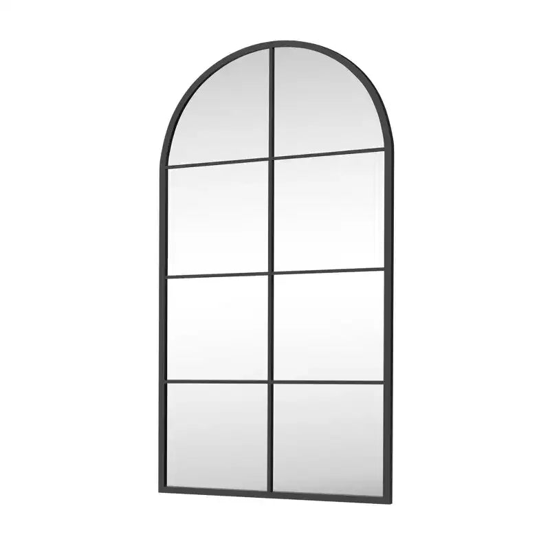 Specchio da Parete a Finestra in Ferro Nero Ad Arco, Singolo, 140 cm A x 68,5 cm L