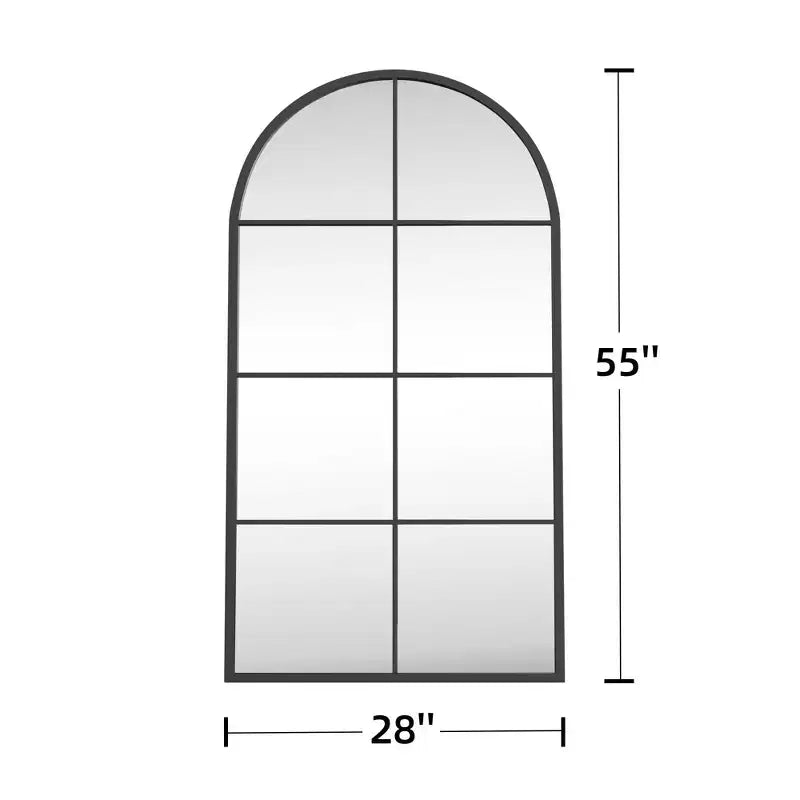 Specchio da Parete a Finestra in Ferro Nero Ad Arco, Singolo, 140 cm A x 68,5 cm L