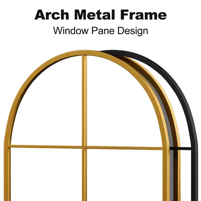 Specchio da Parete a Finestra in Ferro Nero Ad Arco, Singolo, 140 cm A x 68,5 cm L
