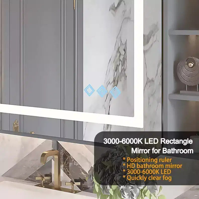 Specchio da bagno rettangolare a parete, 81x61 cm, argento, singolo, oscuramento touch, antiappannamento, IP54