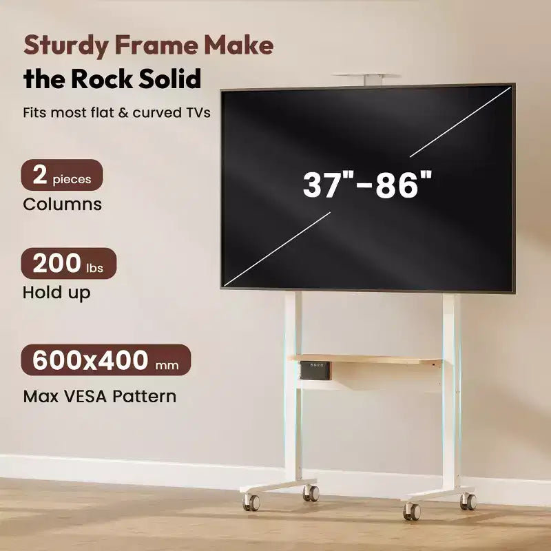 Carrello TV con rotelle, nero, altezza regolabile 42"-62", adatto per TV da 37"-86"