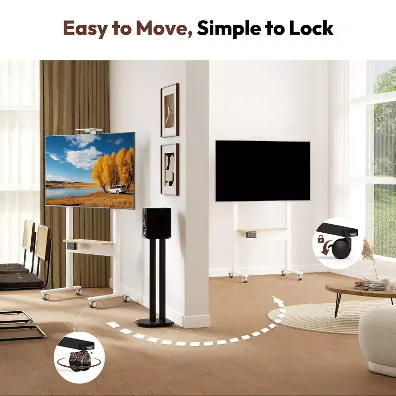 Carrello TV con rotelle, nero, altezza regolabile 42"-62", adatto per TV da 37"-86"