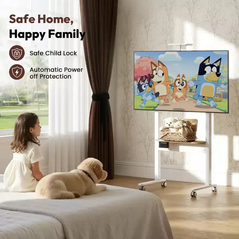 Carrello TV con rotelle, nero, altezza regolabile 42"-62", adatto per TV da 37"-86"
