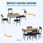 Dining Table Set for 4, 5 Piece Wooden Dining Room Table Set, 4 PU Upholstered Chair,Metal Frame Dinette Set for Dining Room, Party, Apartment