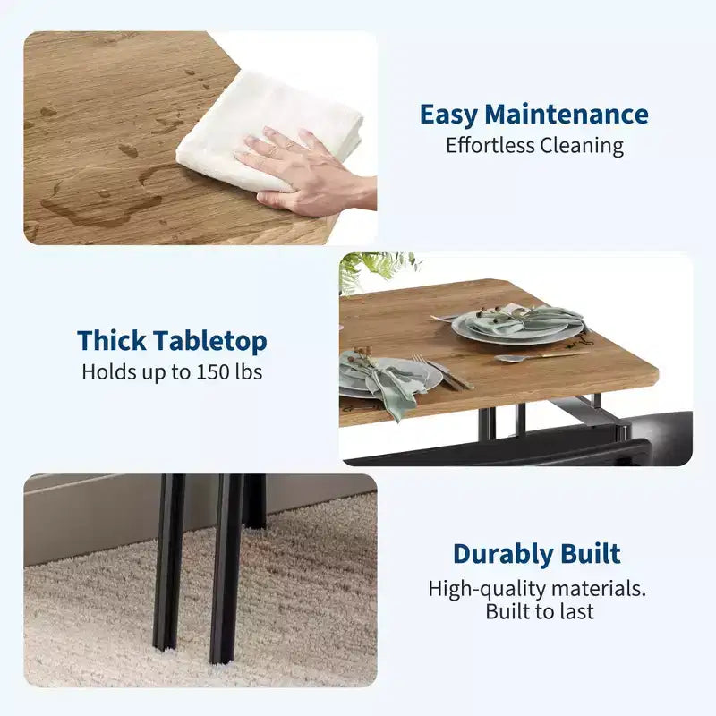 Set da tavolo da pranzo per 4 persone, set da pranzo in legno di 5 pezzi, 4 sedie imbottite in PU, set da pranzo con struttura in metallo per sala da pranzo, feste, appartamento