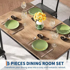 Dining Table Set for 4, 5 Piece Wooden Dining Room Table Set, 4 PU Upholstered Chair,Metal Frame Dinette Set for Dining Room, Party, Apartment