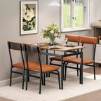 Dining Table Set for 4, 5 Piece Wooden Dining Room Table Set, 4 PU Upholstered Chair,Metal Frame Dinette Set for Dining Room, Party, Apartment