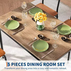 Dining Table Set for 4, 5 Piece Wooden Dining Room Table Set, 4 PU Upholstered Chair,Metal Frame Dinette Set for Dining Room, Party, Apartment