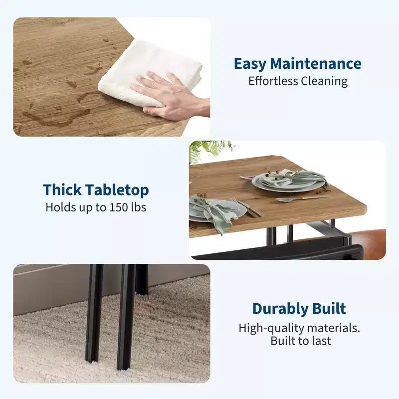 Set da tavolo da pranzo per 4 persone, set da pranzo in legno di 5 pezzi, 4 sedie imbottite in PU, set da pranzo con struttura in metallo per sala da pranzo, feste, appartamento