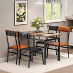 Dining Table Set for 4, 5 Piece Wooden Dining Room Table Set, 4 PU Upholstered Chair,Metal Frame Dinette Set for Dining Room, Party, Apartment