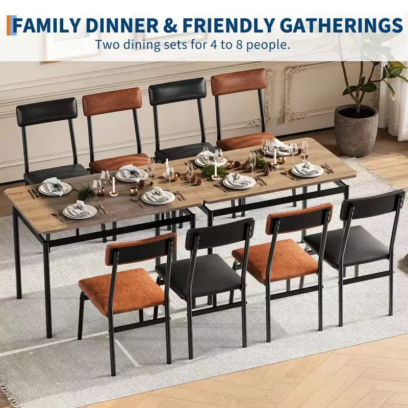 Set da tavolo da pranzo per 4 persone, set da pranzo in legno di 5 pezzi, 4 sedie imbottite in PU, set da pranzo con struttura in metallo per sala da pranzo, feste, appartamento
