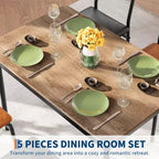 Dining Table Set for 4, 5 Piece Wooden Dining Room Table Set, 4 PU Upholstered Chair,Metal Frame Dinette Set for Dining Room, Party, Apartment