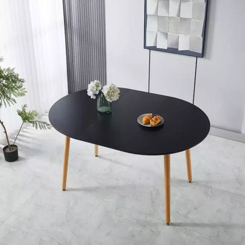 Nero / Rovere / Grigio / Bianco – Tavolo da pranzo ovale allungabile, gambe in metallo, posti a sedere fino a 6