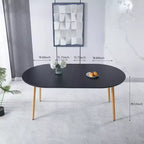 Zwart / eiken / grijs / wit – ovale uitschuifbare eettafel, metalen poten, geschikt voor maximaal 6 personen