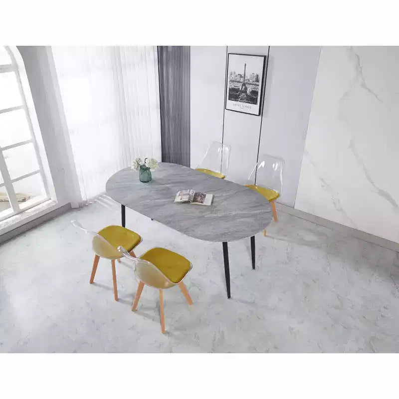 Nero / Rovere / Grigio / Bianco – Tavolo da pranzo ovale allungabile, gambe in metallo, posti a sedere fino a 6