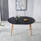 Okak Modern Wood Extensible Oval Dining Table with Sturdy Metal Legs,Minimalist Kitchen Dinner Table for Dining Room,Family Meals