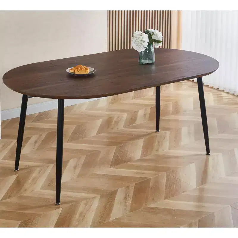 Nero / Rovere / Grigio / Bianco – Tavolo da pranzo ovale allungabile, gambe in metallo, posti a sedere fino a 6