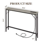 Console étroite grise avec prises, métal et MDF