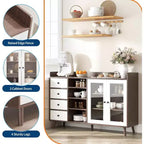 Walnoot/houtkleur | Buffetkast met glazen deur en laden | Montage door 1 persoon