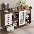 Walnoot/houtkleur | Buffetkast met glazen deur en laden | Montage door 1 persoon