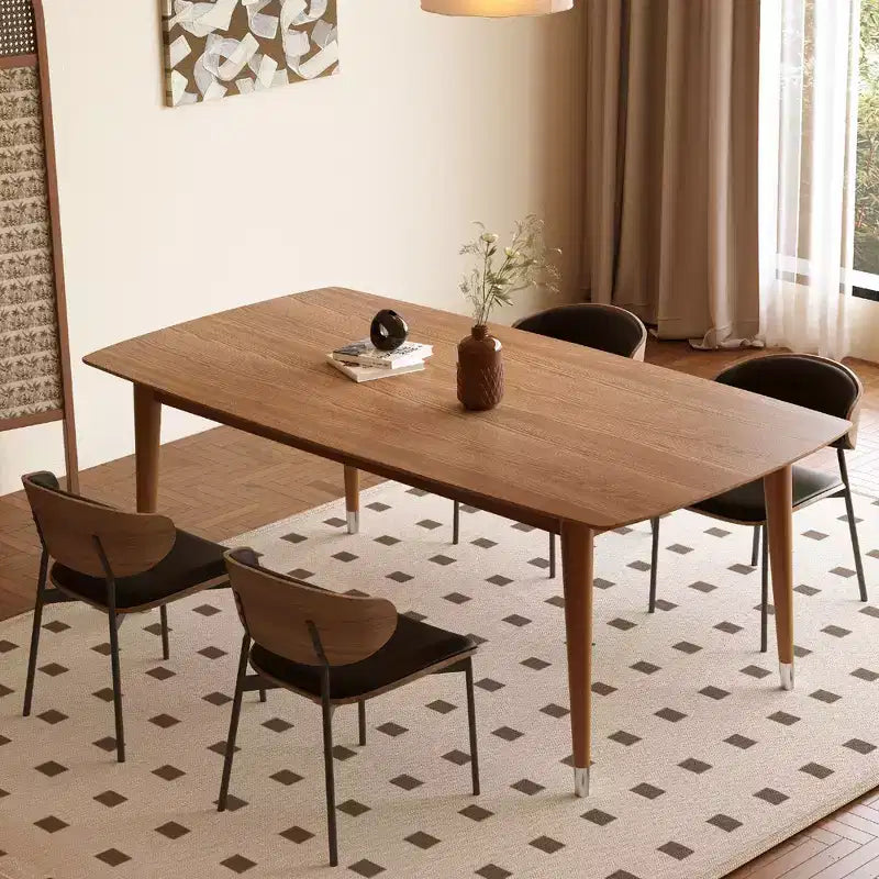 Tavolo da Pranzo Rettangolare Moderno di Metà Secolo Marrone, Piano Impiallacciato in Legno, Posti a Sedere fino a 6 Persone