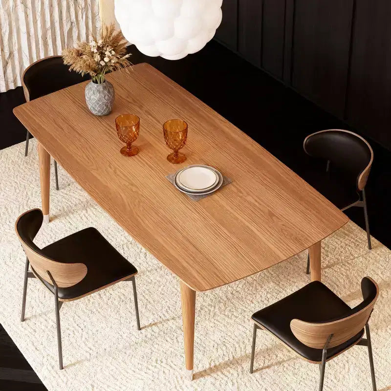 Tavolo da Pranzo Rettangolare Moderno di Metà Secolo Marrone, Piano Impiallacciato in Legno, Posti a Sedere fino a 6 Persone