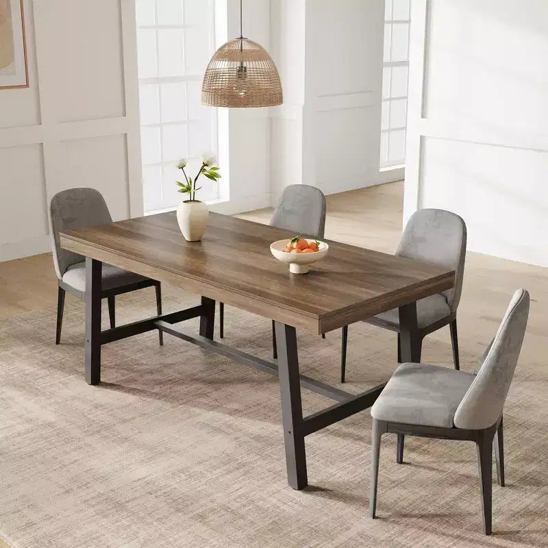 Tavolo da Pranzo Rettangolare Industriale Nero/Marrone/Grigio/Color Legno, 6 Posti, 160 cm