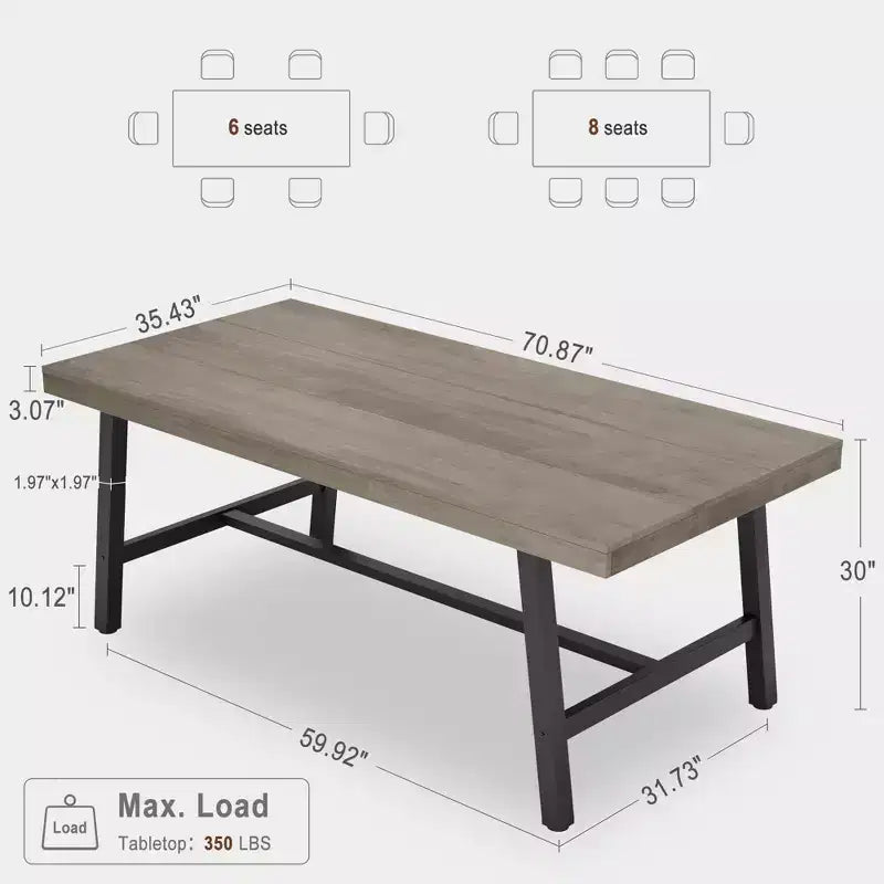 Tavolo da Pranzo Rettangolare Industriale Nero/Marrone/Grigio/Color Legno, 6 Posti, 160 cm