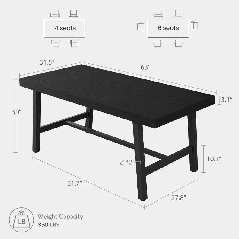 Tavolo da Pranzo Rettangolare Industriale Nero/Marrone/Grigio/Color Legno, 6 Posti, 160 cm