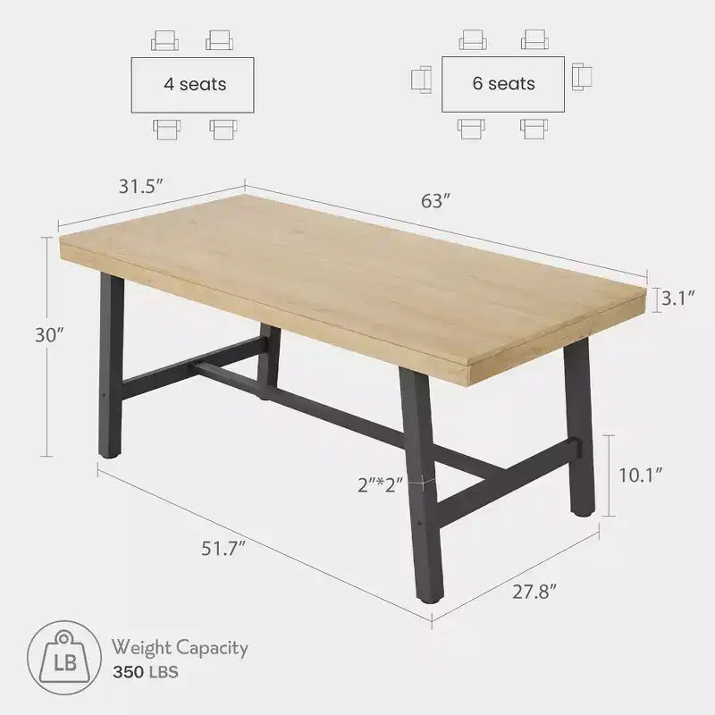 Tavolo da Pranzo Rettangolare Industriale Nero/Marrone/Grigio/Color Legno, 6 Posti, 160 cm