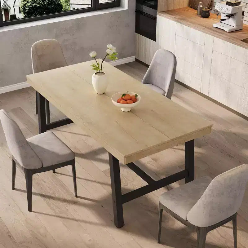Tavolo da Pranzo Rettangolare Industriale Nero/Marrone/Grigio/Color Legno, 6 Posti, 160 cm