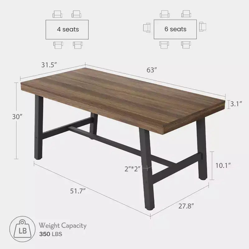Tavolo da Pranzo Rettangolare Industriale Nero/Marrone/Grigio/Color Legno, 6 Posti, 160 cm