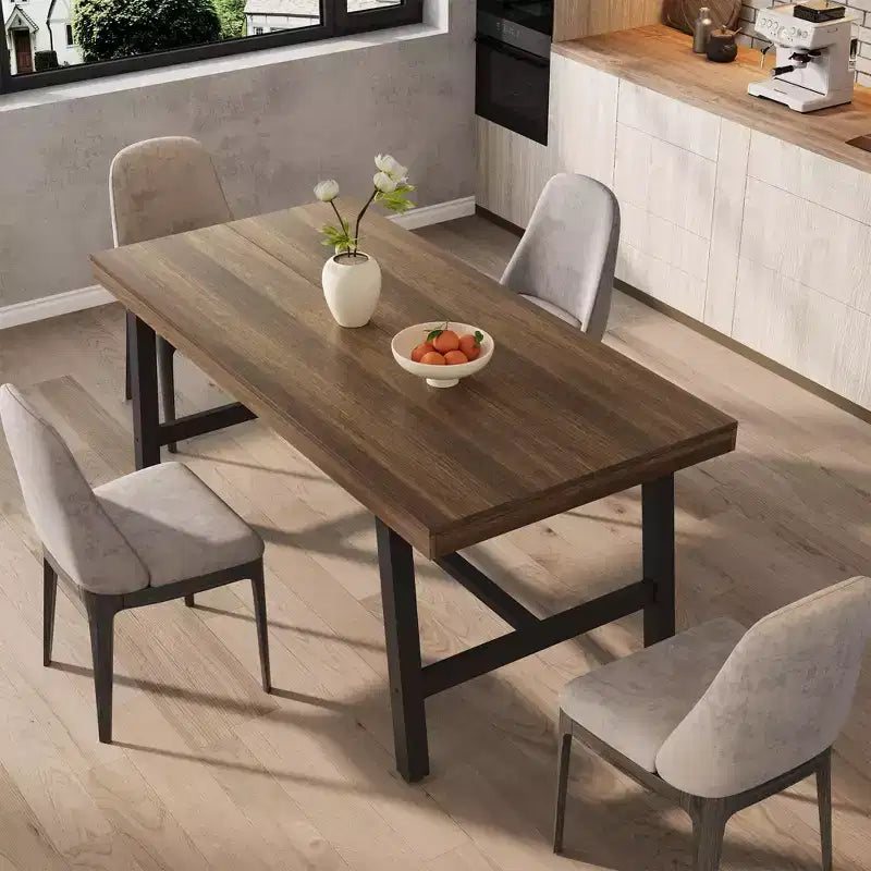 Tavolo da Pranzo Rettangolare Industriale Nero/Marrone/Grigio/Color Legno, 6 Posti, 160 cm