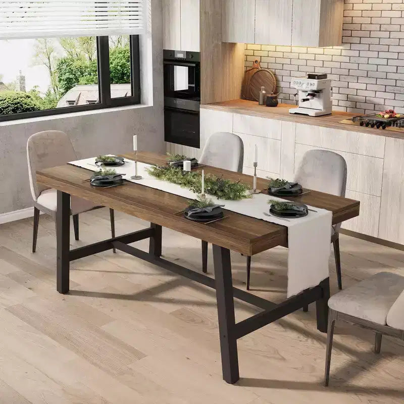 Tavolo da Pranzo Rettangolare Industriale Nero/Marrone/Grigio/Color Legno, 6 Posti, 160 cm