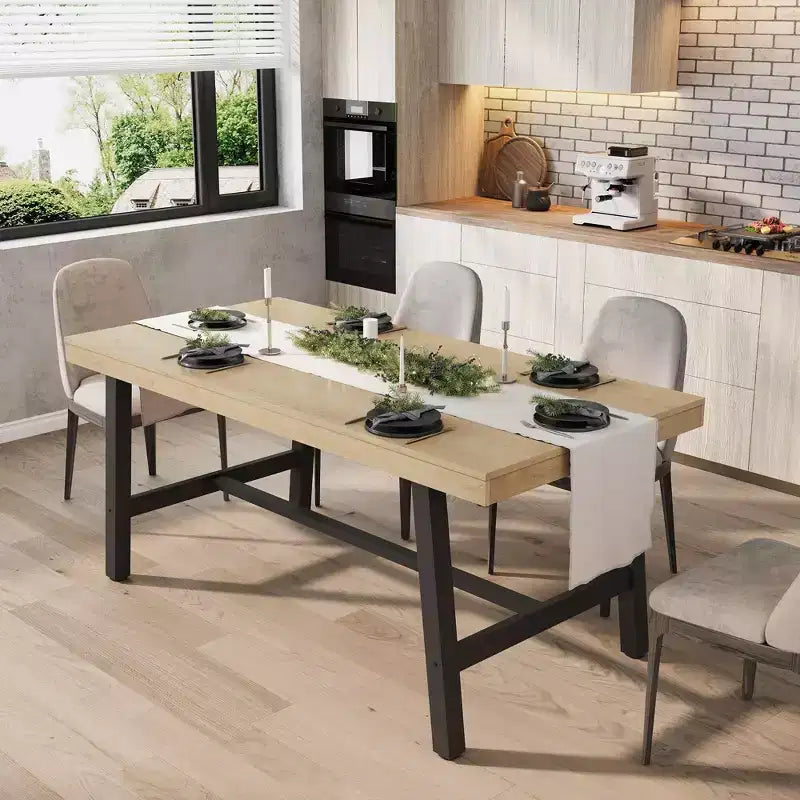 Tavolo da Pranzo Rettangolare Industriale Nero/Marrone/Grigio/Color Legno, 6 Posti, 160 cm