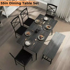 karl Home 1 Table, 1 Stool, 4 Chairs, Black Iron Pipe, Gray Soft Cushion, Dining Table and Chair Set