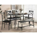 karl Home 1 Table, 1 Stool, 4 Chairs, Black Iron Pipe, Gray Soft Cushion, Dining Table and Chair Set