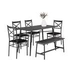 karl Home 1 Table, 1 Stool, 4 Chairs, Black Iron Pipe, Gray Soft Cushion, Dining Table and Chair Set