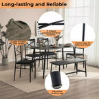 karl Home 1 Table, 1 Stool, 4 Chairs, Black Iron Pipe, Gray Soft Cushion, Dining Table and Chair Set