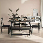karl Home 1 Table, 1 Stool, 4 Chairs, Black Iron Pipe, Gray Soft Cushion, Dining Table and Chair Set