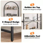 Coolmee 5 Tier Arched Bookshelf, Bookcase Display Racks Tall Bookshelves, Storage Rack Large Wood Book Shelf for Bedroom, Living Room, Office
