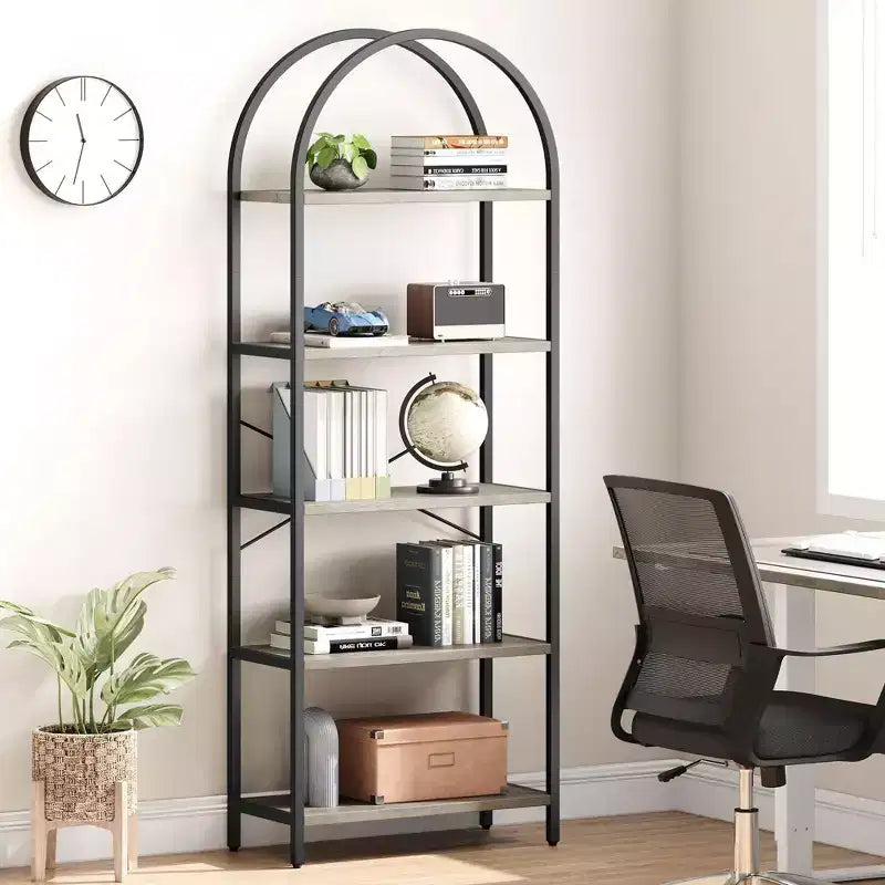 Libreria ad arco a 5 ripiani Coolmee, Scaffale espositivo alto, Libreria grande in legno per camera da letto, soggiorno, ufficio