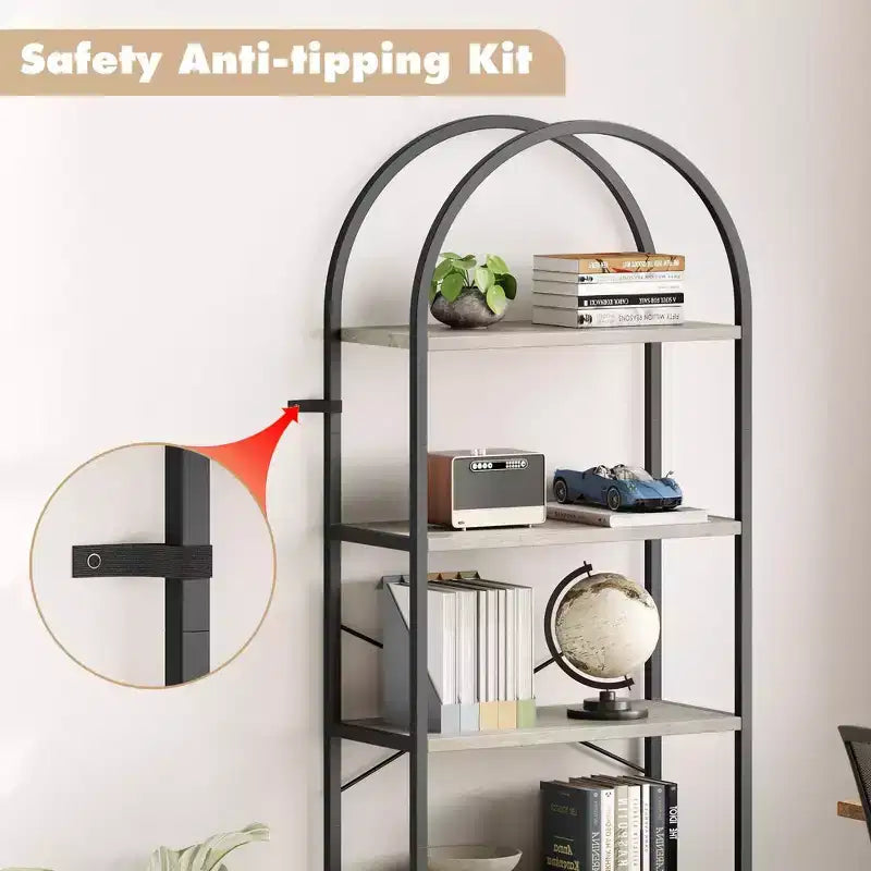 Libreria ad arco a 5 ripiani Coolmee, Scaffale espositivo alto, Libreria grande in legno per camera da letto, soggiorno, ufficio